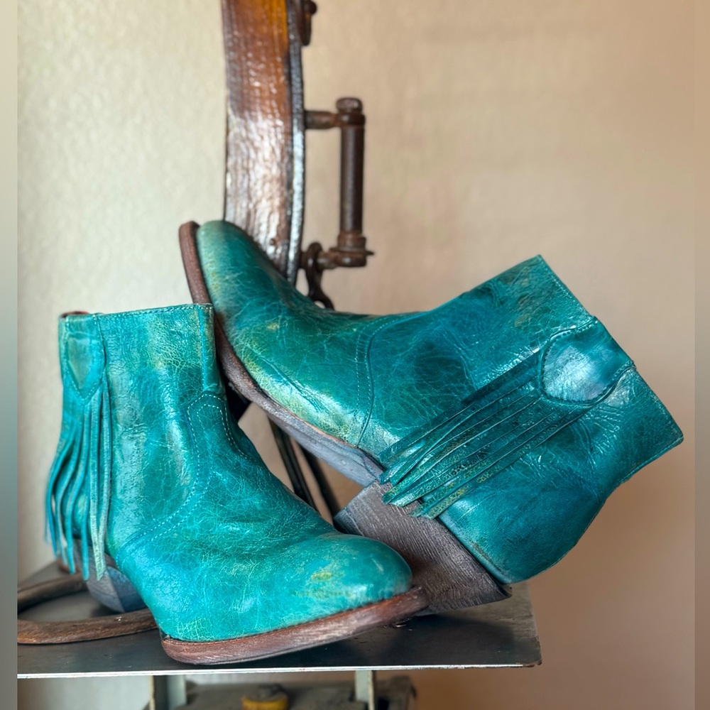 Ferrini Teal Leather Ankle Boots - Picture 2 of 8
